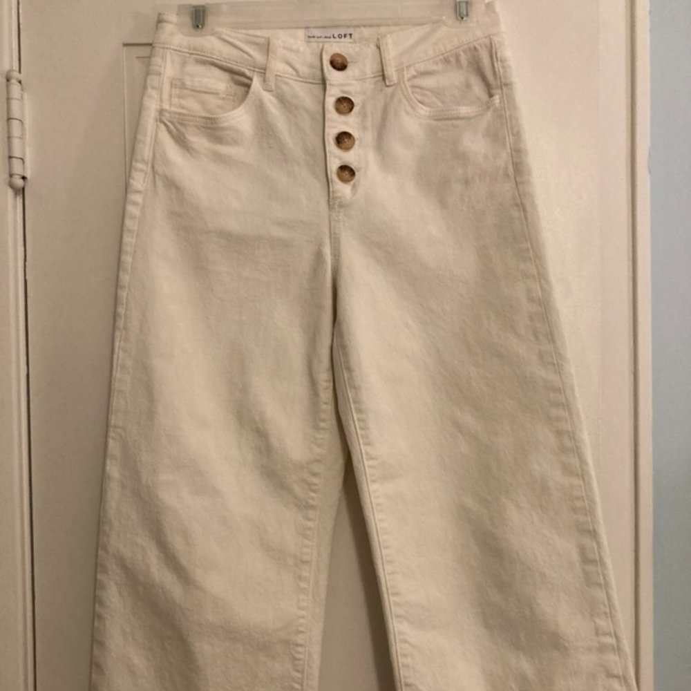 Loft High Waist Wide Leg Chinos in White Size 26